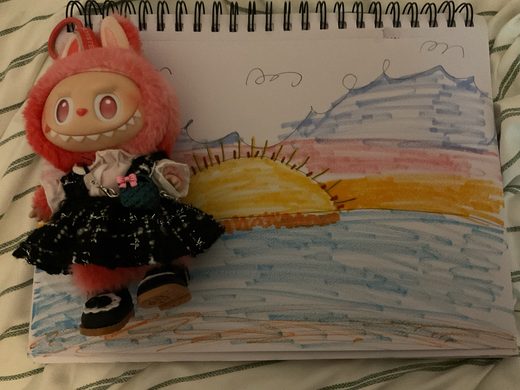 Drawing: sunset over the mountains